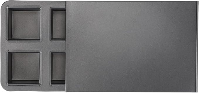 6-Cavity Mini Pullman Loaf Pan with Lid, 10.24 x 6.89 x 2.36 in Nonstick Square Bread Baking Pan, Carbon Steel Toast Box Mould with Cover for Oven, Dark Gray