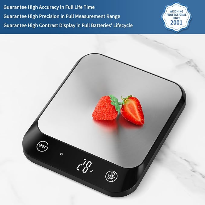 Vitafit 22lb Digital Food Kitchen Scale, High Accuracy Assured by Weighing Professional Factory Since 2001, Weight Loss, Baking and Cooking, LED Display, Batteries Included, Black
