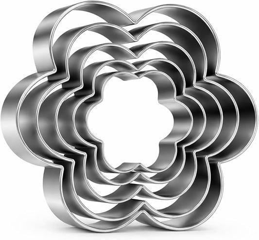 5 Pcs Flower Cookie Cutters Set, Stainless Steel Kitchen Scallop Flower Cookie Cutters Mold, Multi Size Fondant Biscui Cutter Tools for Kitchen Baking (5 Sizes)