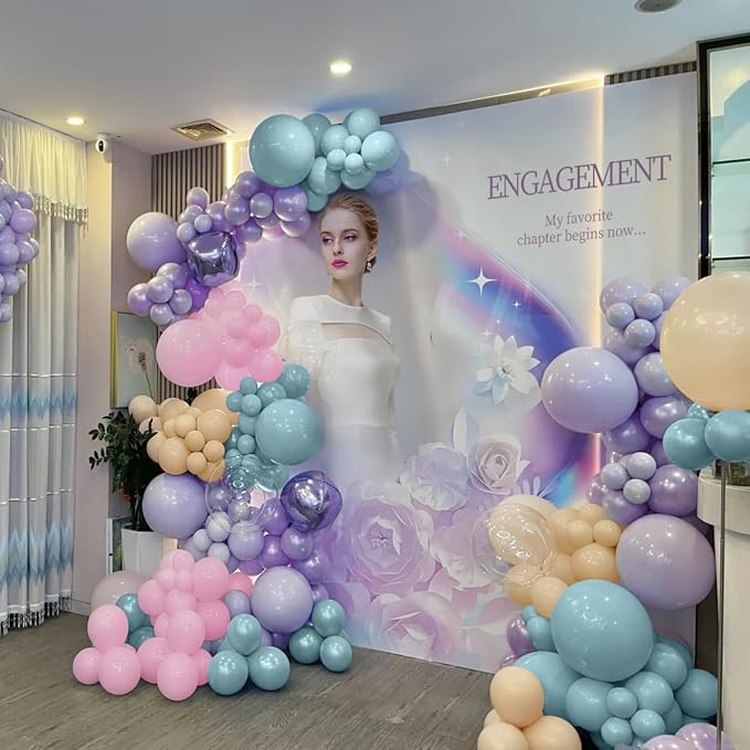 MEBAY Pink Purple Blue Pastel Balloon Arch Kit, 166Pcs Dusty Blue Macaron Purple Pastel Pink Nude Balloons Garland for Birthday Wedding Baby Shower Party Decorations
