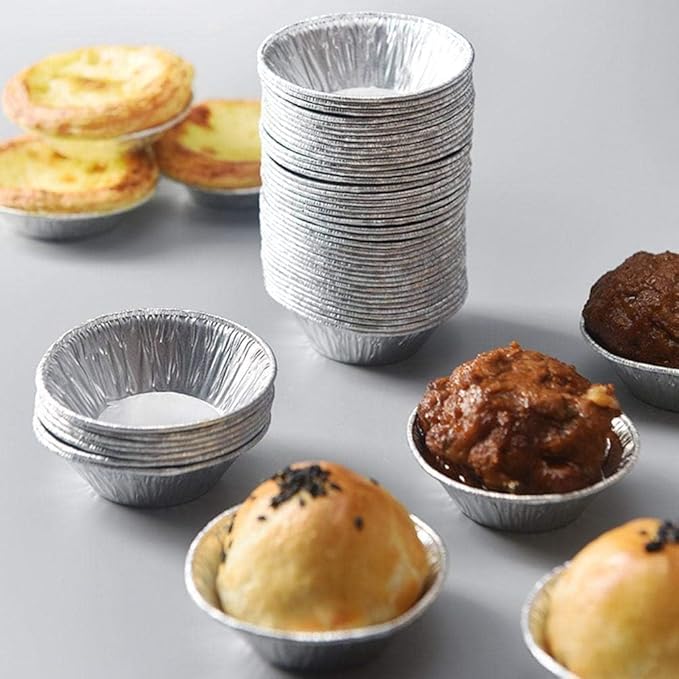 Jinshining 50Pcs Silver Mini Pie Tins, Small Pie Pans, Round Tart Pie Foil Pans Disposable Pans Aluminum Foil Tart Pans, Aluminum Pie Pans for Baking Pot Pies, Tarts