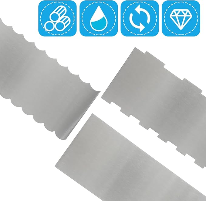 Cake Scraper - 3 Pack 8.6 Inch Stainless Steel Cake Decorating Tool, Double Sided Smooth & Patterned Edge for Buttercream, Fondant, Mousse