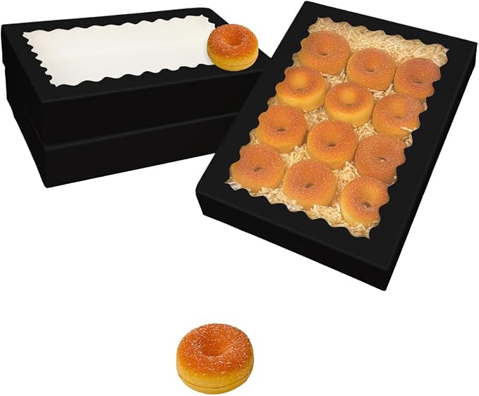 qiqee Auto-pop Up Black Cookie Box with Window 24Pcs 14x10x2.5 inch Pastry Macaron Bakery Box For Packaging
