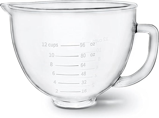 Glass Mixer Bowl For Kitchenaid Tilt-Head Stand Mixers 4.5-5 Quart, 5 qt Mixing Bowl Replacement For Kitchen aid With Measurement Markings,Handle