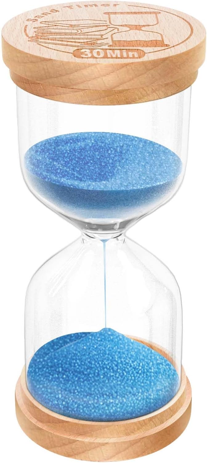 30 Minute Sand Timer Hourglass, Beech Wood Hourglass Sand Clock, Small Blue Wooden 30 Min Hour Glass, Sandglass, Reloj De Arenai, Classroom, Game, Kitchen, Home, Office, Decorative