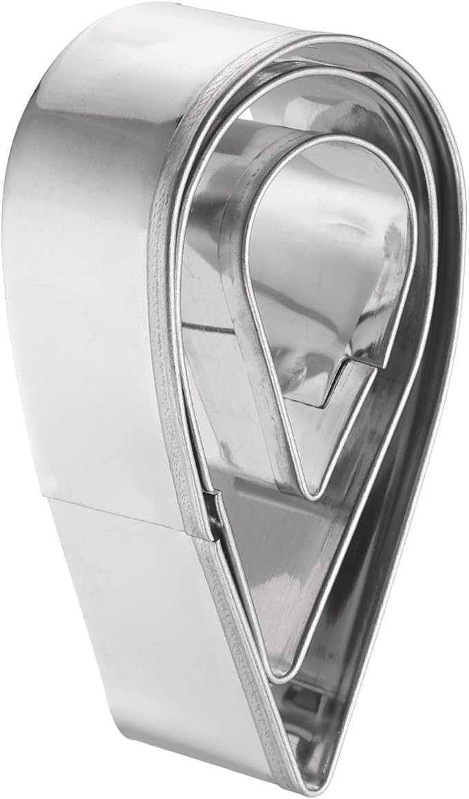 HARFINGTON 3Pcs Teardrop/Raindrop Cookie Cutters Set Assorted Sizes Stainless Steel Water-Drop Rose Flower Petal Cookie Cutters for Pastry Fondant Cake Cookie