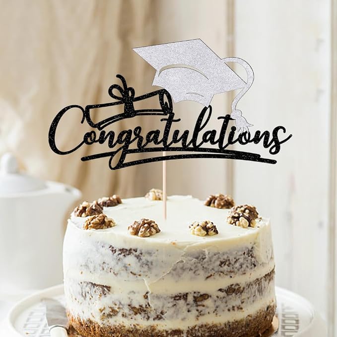 Congratulations 2026 Graduation Cake Topper,Congrats Grad Cake Decor - 2026 High School/College/Senior Graduation Party Decorations Supplies (Black and silver)