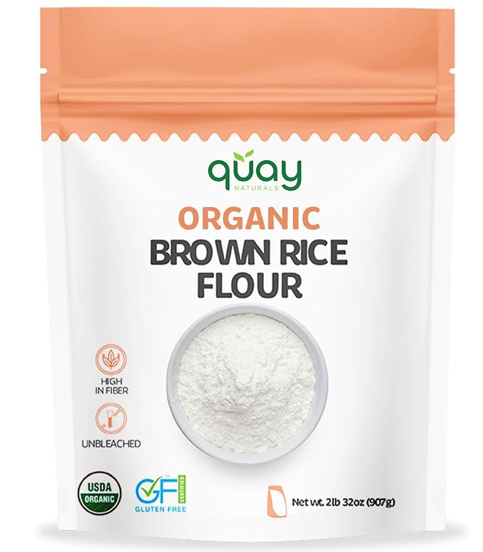 Quay Naturals Organic Brown Rice Flour Finely Milled 2 lb – Gluten Free, Non‑GMO, Whole Grain, Vegan Baking Flour, Stone Ground All Purpose Flour