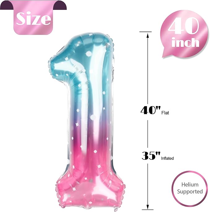 Starry Sky Number 1 Balloon 40 Inch, 1st Birthday Balloon for Baby Boy Girl Toddler First Birthday Decorations, Shiny Starry Sky Party Supplies