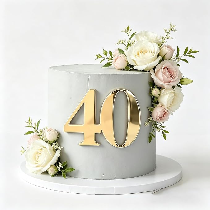 Acrylic Forty Cake Topper, Gold Number 40 Cake Side Decoration, Happy 40th Birthday Cake Picks Decoration, Hello 40, 40th Anniversary Party Cake Charm Decor Supplies