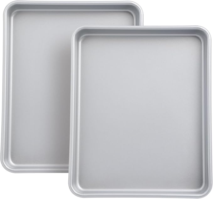 Toaster Oven Pans for Baking,Shinsin 2-PACK 11-Inch Nonstick Baking Trays, 57% Thicker Cookie Sheet Pans Set, Dishwasher Safe and Heavy Duty Small Replacement Trays for Oven (Silver)