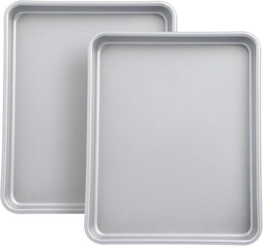 Toaster Oven Pans for Baking,Shinsin 2-PACK 11-Inch Nonstick Baking Trays, 57% Thicker Cookie Sheet Pans Set, Dishwasher Safe and Heavy Duty Small Replacement Trays for Oven (Silver)