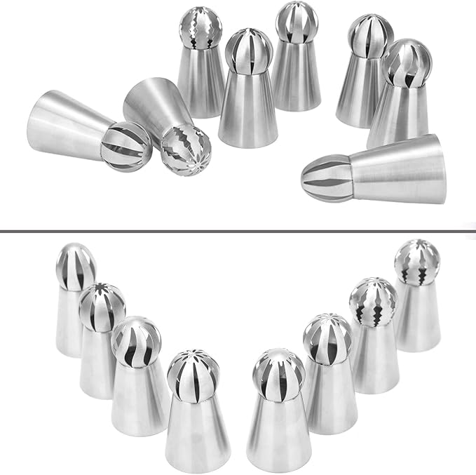 Russian Piping Tips 8 PCS, Youthful Stainless Steel Russian Piping Ball Tips Flower Frosting Icing Piping Nozzles Set Cake Decorating Tips Kit for DIY Baking Cake Decorating Supplies Kit (8 PCS)