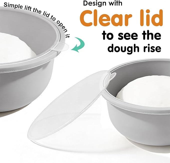 3Pcs Stackable Silicone Pizza Dough Proofing Proving Containers with Lids,Pizza Dough Proofing Box 700ml For Home Kitchen | Make 12" Pizzas (Grey)