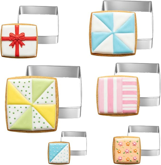 6PCS Square Cookie Cutter Set, Stainless Steel Square Cookie Cutter, Large Geometric Biscuit Molds, Geometric Frame Plaque Pastry Molds for Fondant, Cake and Chocolate (1.5, 2, 2.5, 3, 3.5, 4 Inch)