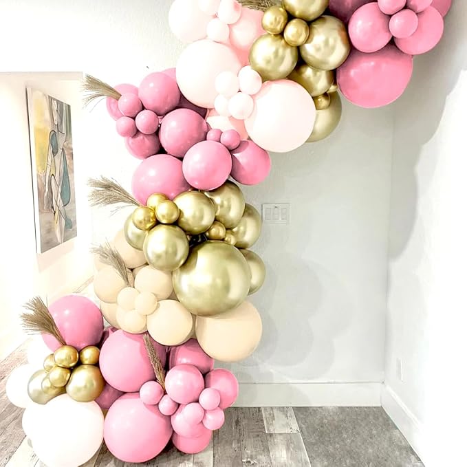 Blush Pink Neutral Gold Balloon Arch Kit, 160Pcs Boho Dusty Pastel Pink Nude Balloons Garland for Girls Women Bridal Baby Shower Valentines Wedding Gender Reveal Birthday Party Decorations