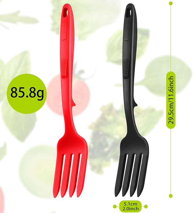 Mixweer 2 Pcs Silicone Flexible Fork 11.6 Inch Silicone Heat Resistant Cooking Fork Large Kitchen Non Stick Spork Ultimate for Mix Ingredients, Mash Food, Whisk Eggs, Baking(Red, Black)