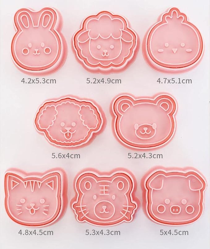 8 Pieces Cute Animals Cookie Cutters Animal Plastic Cookie Stamps Rabbit Cookie Mould Press Bear Cookie Mould Set Baking Kitchen Tools (Animals A)