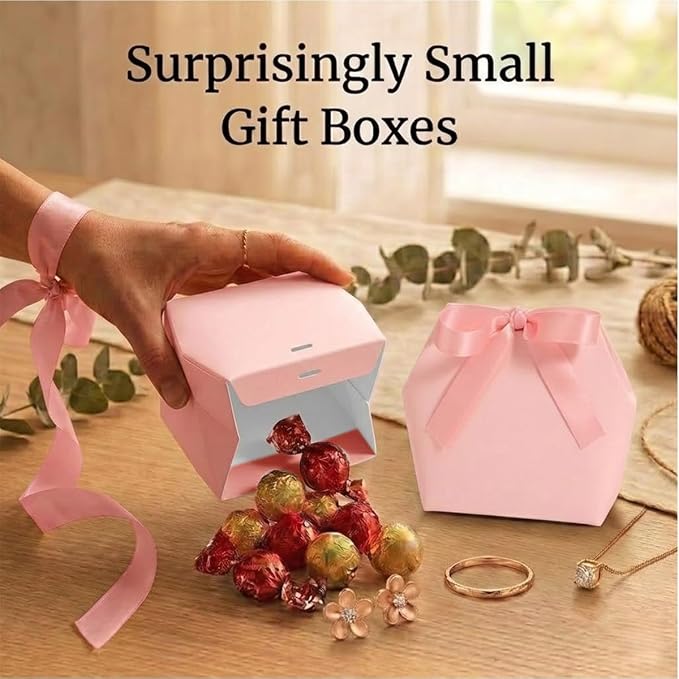 Rowcay Small Gift Boxes with Ribbons, 16 Pack Pink Foldable Empty Gift Boxes for Wedding Party Favors, Cookies, Candy, Jewelry, Small Presents, Gift Packaging and Favor Displays