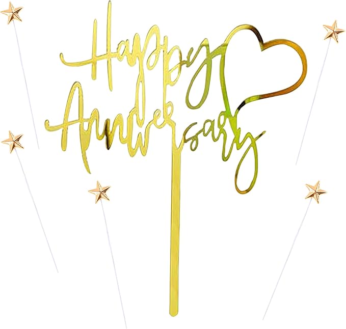 Happy Anniversary Cake Topper Happy Anniversary Cake Decorations for Party Decorations (small gold star)