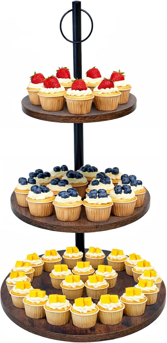 Cupcake Stand, Wood Cake Stand, Cupcake Display Stand, Wedding Cake Stands, Rotatable Cupcake Stands for Party, 3 Tier Cupcake Stand, Cup Cake Tower Stand for Birthday Anniversary Party Decoration