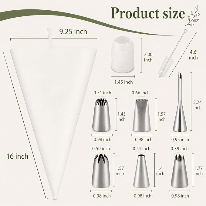 9 PCS Professional Cake Decorating Supplies Kit - Reusable Silicone Pastry Bags and Stainless Steel Icing Piping Tips Set with Couplers and Scrapers, Baking Frosting Tools for Cupcakes, Cookies