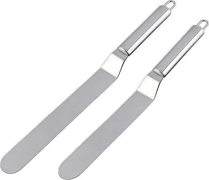 Offset Spatula Set - 2Pcs 6" & 8" Stainless Steel Icing Frosting Smoother - Cake Decorating Tools for Cake Decorating, Baking