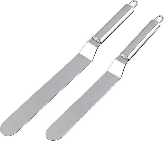Offset Spatula Set - 2Pcs 6" & 8" Stainless Steel Icing Frosting Smoother - Cake Decorating Tools for Cake Decorating, Baking
