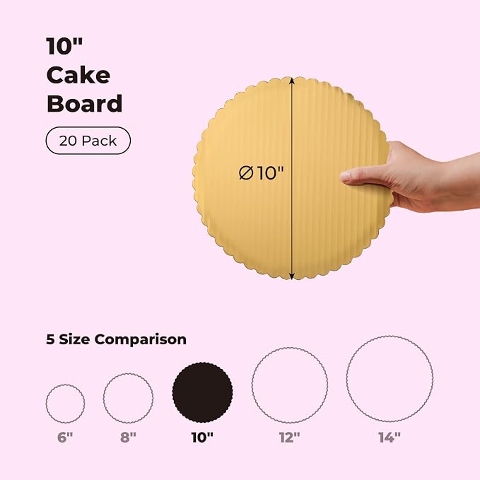 Fit Meal Prep 20 Pack Cake Boards, 10 Inch Round Gold Cake Circles, Disposable Pizza Circles Cake Pan Base Stand for Desserts and Pastries, Greaseproof Cardboard Cake Rounds for Cake DIY, Birthday