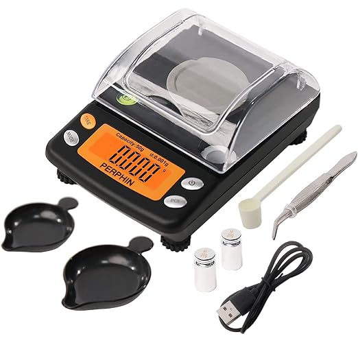 Milligram Scale, Dual Powered, Large Display, mg Scale, Adjustable Feet, 50g x 0.001g -Black, Digital Powder Scale, Level Bubble, Accurate and Sensitive