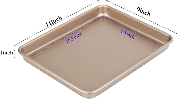 11 Inch Baking Sheets Pan Nonstick Set of 2, Walooza Cookie Sheet Replacement Toaster Oven Tray，Deep Size 1 inch Bakeware, Non Toxic & Heavy Duty & Easy Clean