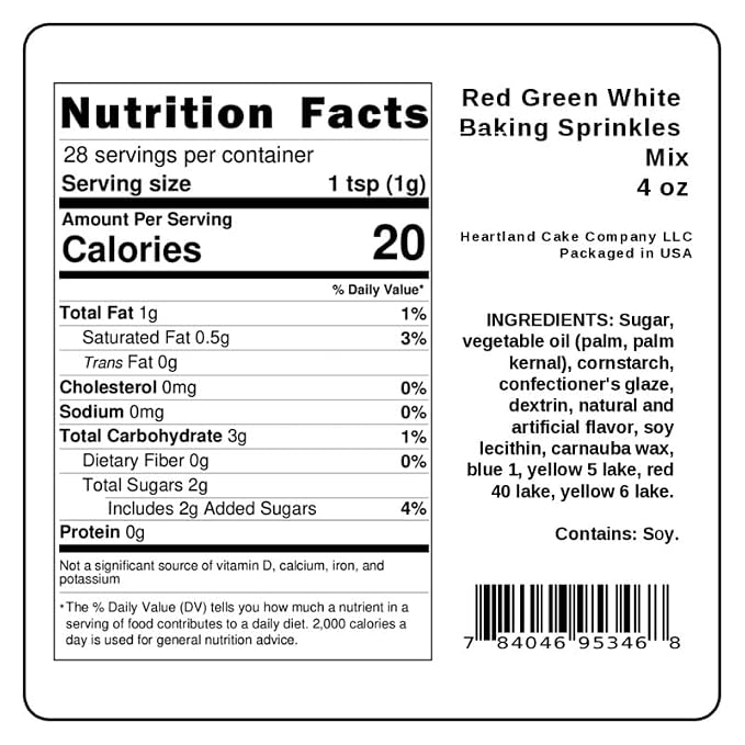 Red Green White Edible Sprinkles for Holiday Christmas Cake Decorating, Cupcakes, Cookies, Ice Cream and Donut Toppings Edible Decorating Baking Supplies - 4 oz package