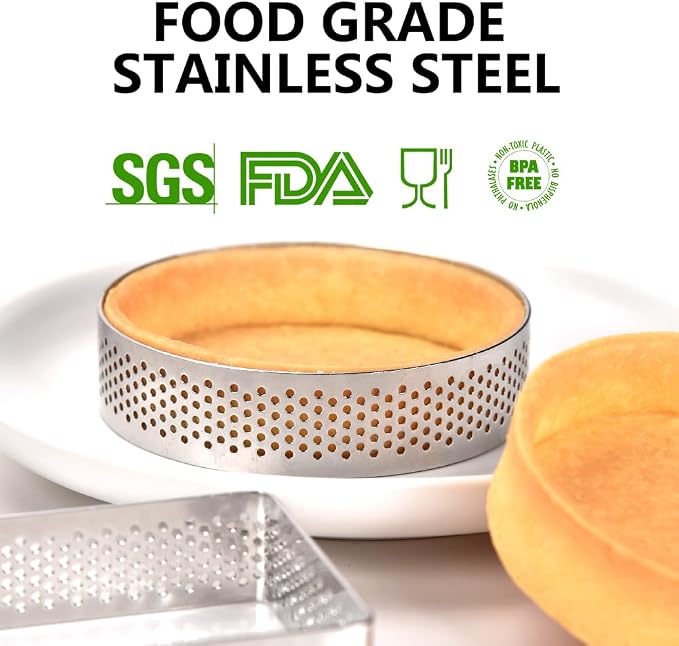 304 Stainless Steel Cake Ring, Multi Shaped Fruit Tarte Crust Square Rectangle Round Oval Shape Pastry Food Ring Nonstick DIY Baking Tools - 8pcs