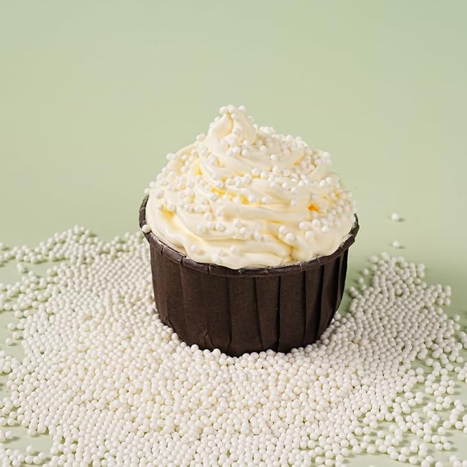 White Nonpareil Sprinkles Bulk 1 pound 2mm White Pearls Suagr Sprinkles for Cake Decorating Ice Cream Dessert Toppings Cookies Cupcakes Mini Round Birthday Candy