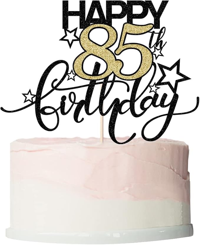 Happy Birthday Cake Topper,Black font Golden Numbers 85th Birthday Cake Decoration，Hello 85, Cheers to 85 Years/85th Anniversary ，85 & Fabulous Party Decoration