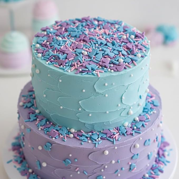 Manvscakes, Mermaid Sprinkles for Baking, Soft Jimmies, Naturally Colored, No Artificial Dyes, Blue Pink Purple, Cake, Cupcake Toppings, 3oz
