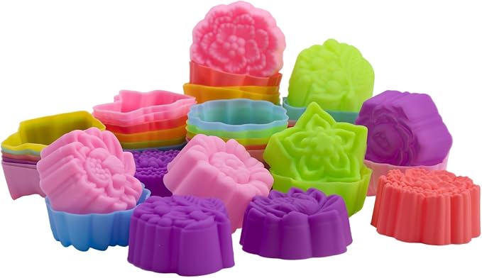 42 Pcs Silicone Cupcake Molds - Multi-Shape Non-Stick Baking Cups, Reusable and Washable for Cupcakes, Muffins, and Party Treats – 6 Stylish Flowers Designs (Style2)