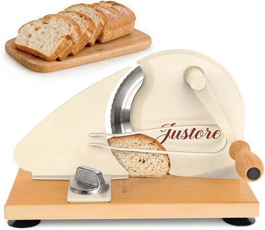 Upgrade Manual Bread Slicer for Homemade Bread, Sourdough Slicer with Hand Crank, Metal Guide Rail, Non-Slip Suction Base & Sharp Blade for Consistent Even Slices