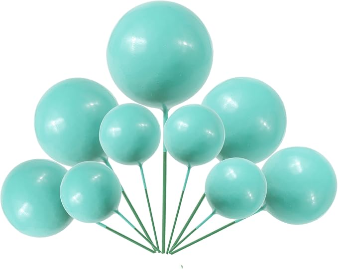 24 PCS Ball Cupcake Toppers Balls Cake Toppes Foam Balls Cupcake Picks DIY Mini Balloon Cake Inset Topper for Baby Shower Birthday Favor Wedding Anniversary Party Cake Decorations Supplies Lake Blue