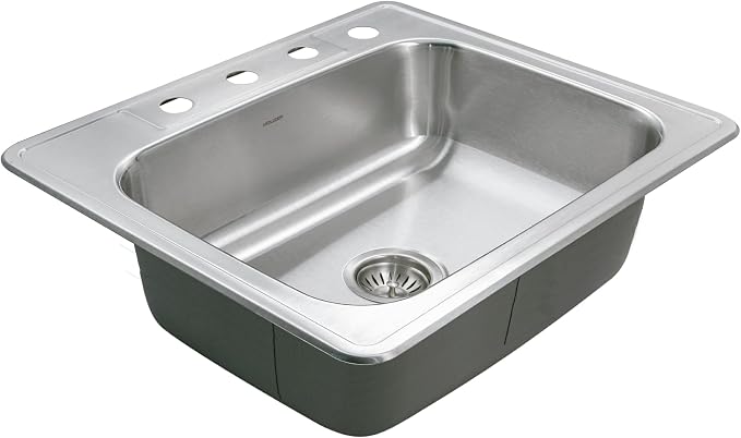 Houzer Glowtone Stainless Steel Kitchen Sink - 25 Inch Drop-In Topmount 4-Hole Single Bowl Sink, Durable & Versatile, Essential for Home & Apartment, Nested 20-Pack - 2522-9BS4-20