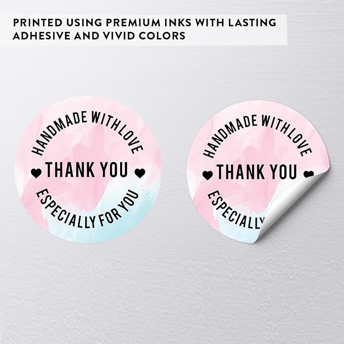 Andaz Press Round Small Business Sticker Labels, 120-Pack, Watercolor Handmade with Love, Thank You, Especially for You, Handmade Stickers for Packaging, Product Labels for Small Business