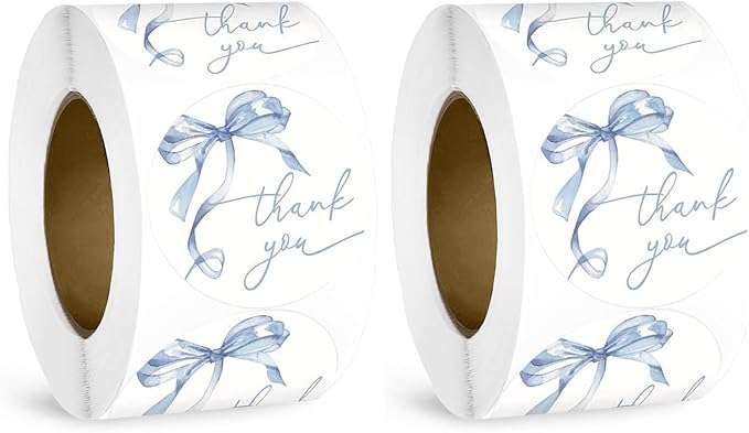 1000pcs Blue Thank You Stickers, 1.5 Inch Watercolor Bow Thank You Sticker, Self-Adhesive Small Business Stickers for Gift Packaging (Blue-2pcs)