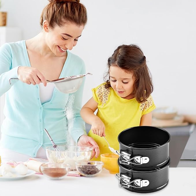 Mini Springform Pans Set of 4, 4.13 in Dia x 1.97 in Deep, Carbon Steel With Nonstick Coating, Removable Bottom, Small Cheesecake Quiche Pie Baking Pans, Black