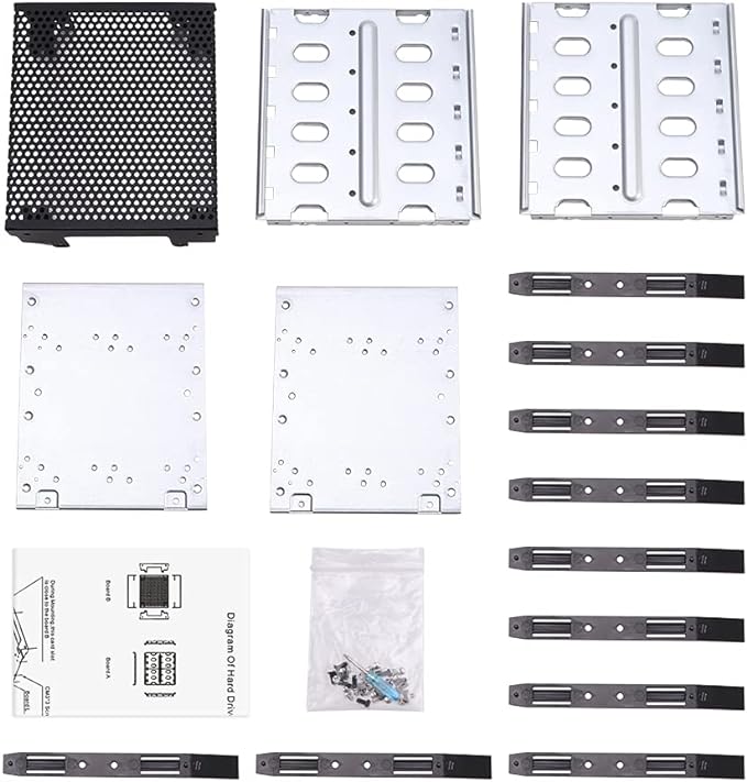 Hard Drive Cage,Galvanized Steel Plate + ABS Plastic Cage Hard Drive Tray Rack with Fan Space,Adapter Rack Bracket for Computer SATA 5.25in to 5X 3.5