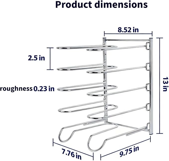 Pizza Rack, 5 Tier Stainless Steel Pizza Pan Riser, Compact Design for Easy Storage, 10.43" L x 8.52" W x 13" H