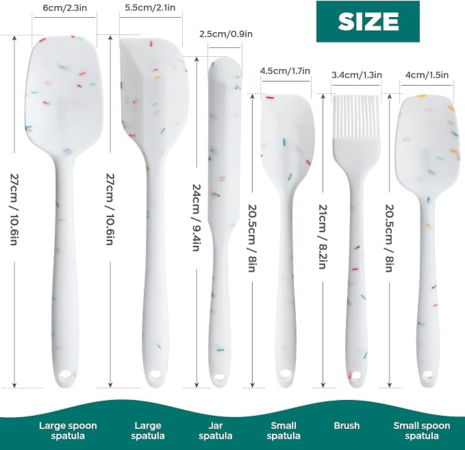 6 Piece Silicone Spatula Set - Heat Resistant Nonstick Spatulas Set with Stainless Steel Core, Food Grade Silicone Spatulas for Baking Cooking Mixing Kitchen Utensils Set - Dishwasher Safe (White)