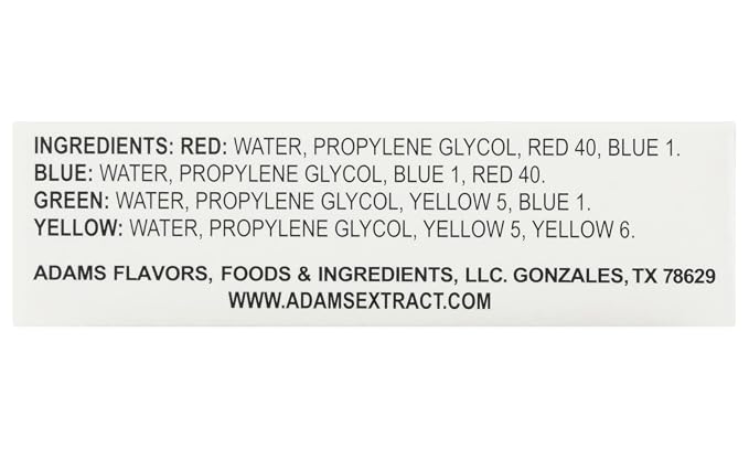 Adams Extract Food Colors, 4 Food Color Pack with Green, Blue, Yellow & Red,1.2 Fl Oz (Pack of 1)