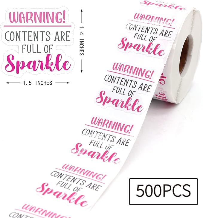 Littlefa Sparkle Stickers, 500 PCS - Warning, Happy Mail, Small Business, Packaging for Online Stores, Boutiques, Crafts