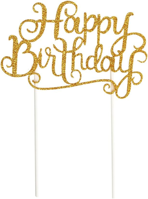PALASASA Happy Birthday Cake Toppers Gold glitter letters"happy birthday"and love star,Party decor Decorations,Set of 7 (Gold)
