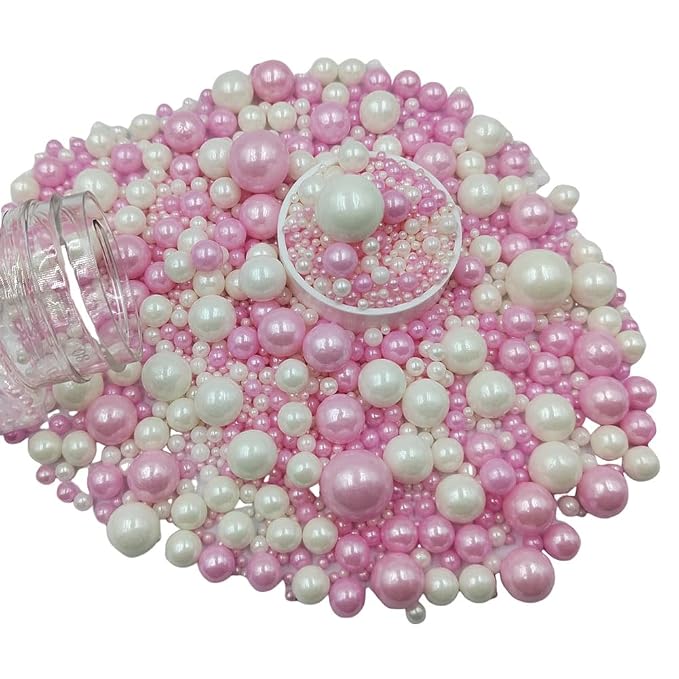 Edible White Pink Sugar Pearls Candy Sprinkles 120G/ 4.23Ounce Baking Cake Sprinkles Cupcake and Cake Topper Cookie Decorations Wedding Party Valentines Halloween Christmas Supplies